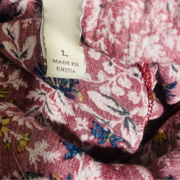 Knox Rose Peasant Top Balloon Sleeves Burgundy Multi Color Floral Print Large - Picture 7 of 9